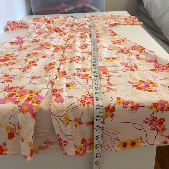 SUNCOO Paris Cream Orange & Pink Floral Clay Midi Dress size T3/ L - Picture 15 of 16